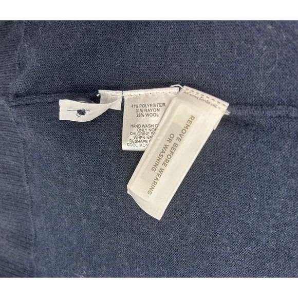 Loft Wool Blend Navy Blue Asymmetrical Cuffed Sleeve Open Cardigan - Picture 6 of 7